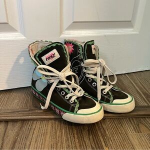 Vtg Roxy High-Top Sneakers 6.5 Black, Green, and Pink RARE